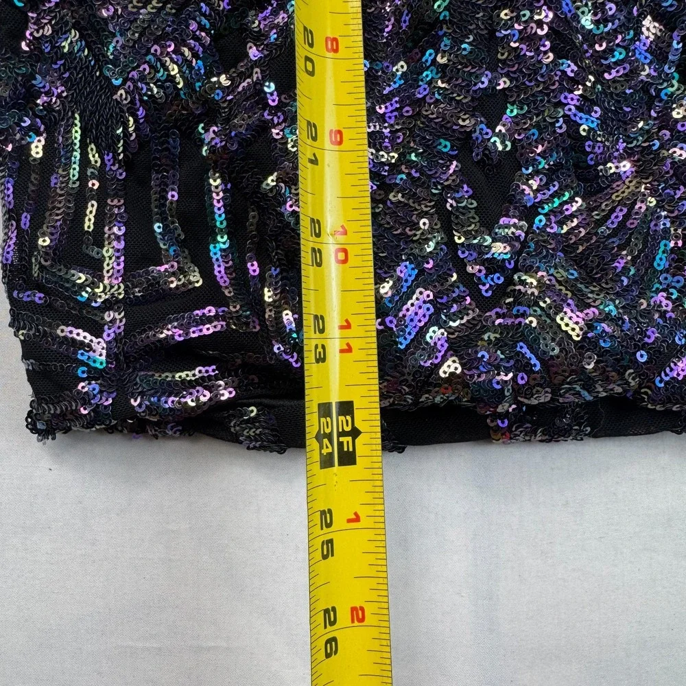Lucy in the Sky Cocktail Dress Womens M Black Lined Iridescent Sequin Sleeveless